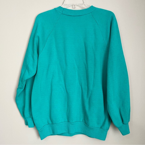 VTG 80’s 90’s Green Cat Face Sweatshirt Grandmacore Cat Lady Made in USA L - Picture 2 of 10